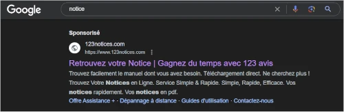 publicité 123notices sur Google