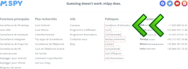 trouver les conditions générales d'utilisation d'un site en footer