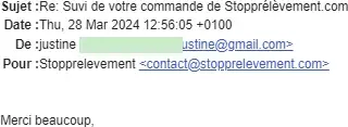 Avis client stopprélèvement.com de Justine